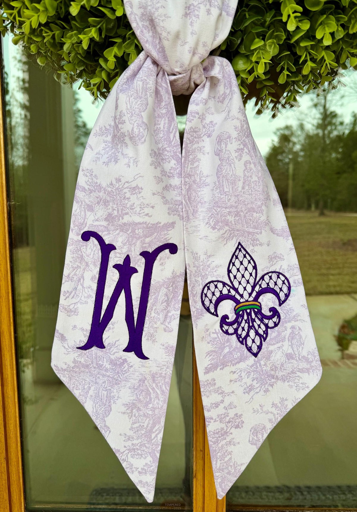 Mardi Gras Fleur-de-Lis Wreath Sash | Lavender Toile