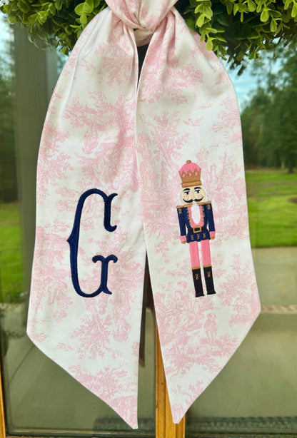 Pink & Navy Christmas Nutcracker Wreath Sash | Pink Toile