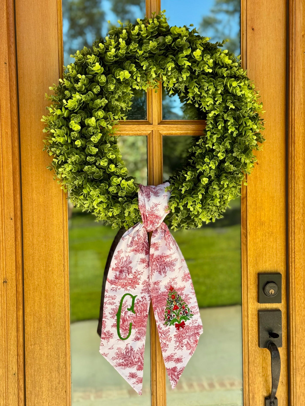 Heirloom Poinsettia Christmas Tree Wreath Sash | Red Toile