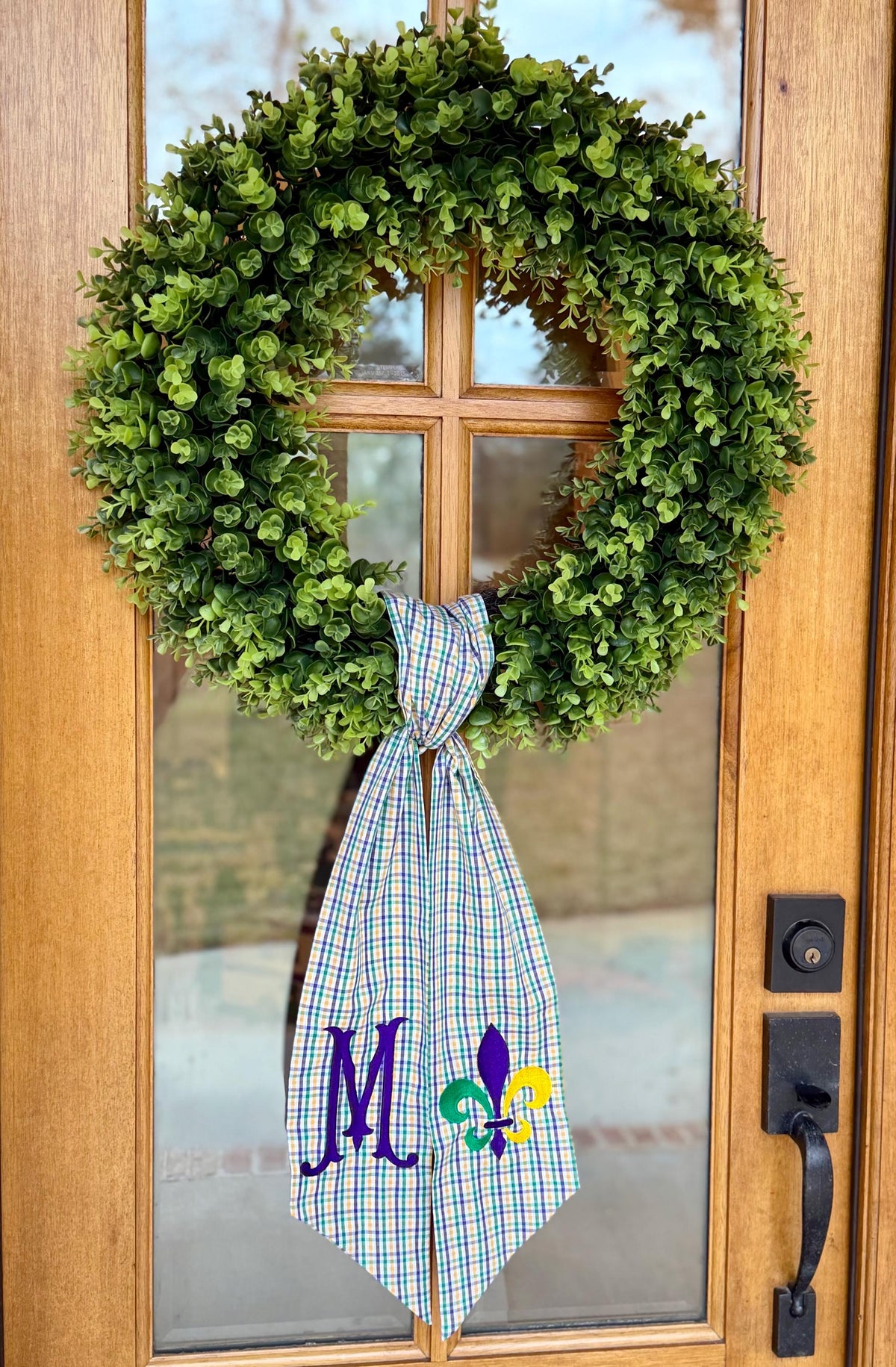Mardi Gras Fleur-de-Lis Wreath Sash | Mardi Gras Plaid